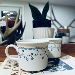 Vintage Floral Blue and White Ceramic Mug